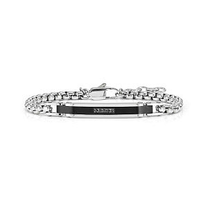 Virtus Code Armband, Plakette schwarz, 5 Diamanten, schwarz, 22 cm