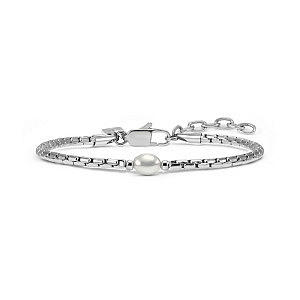 Bold Steel Armband, Perle weiss, 22 cm