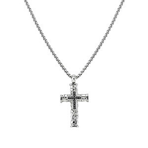Bold Steel Halskette, Kreuz dekoriert, CZ schwarz, 55 cm