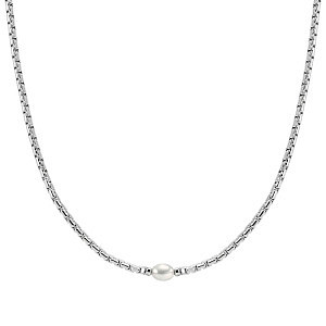 Bold Steel Collier, Perle blanche, 51 cm
