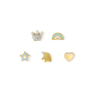 Fairyicons Orecchini, Set con 5 motivi, placcato oro