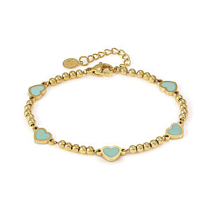 Emosfere Bracciale, 5 Cuori, Verde, 19 cm, placcato oro