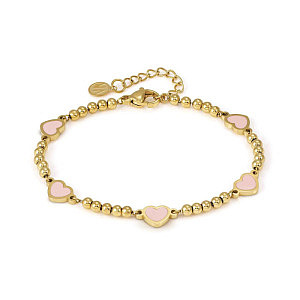Emosfere Bracelet, 5 Cœurs, Rose, 19 cm, plaqué or