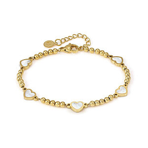 Emosfere Bracelet, 5 Cœurs, blanc, 19 cm, plaqué or