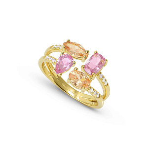 Colour Wave Aurora Anello, CZ rosa / giallo / bianco, varie misure