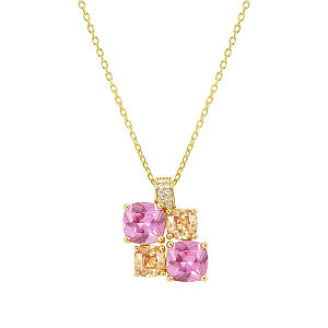 Colour Wave Aurora Collier, Pendentif, ZC rose / jaune / blanc, 48 cm, plaqué or