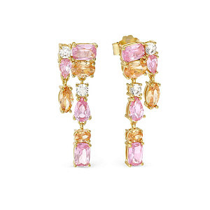 Colour Wave Aurora Orecchini pendenti, CZ rosa / giallo / bianco, 0.9 x 3 cm, placcato oro