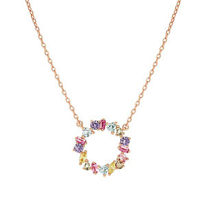 Colour Wave Mini Collier, Cercle, ZC mix, 44 cm, plaqué or rose