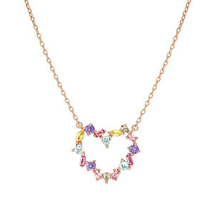 Colour Wave Mini Collier, Cœur, ZC mix, 44 cm, plaqué or rose