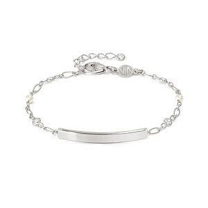 Messagi d'Amore Bracciale, Targhetta, Perla bianco, CZ bianco, 19 cm