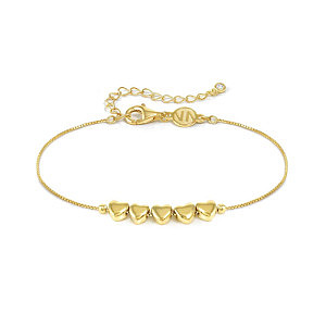 Armonica Armband, 5 Herzen, CZ weiss, 19 cm, vergoldet