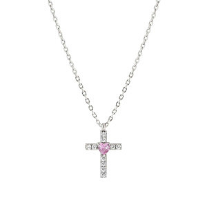 Shine Me Up Collana, Croce, CZ bianco / rosa, 44 cm
