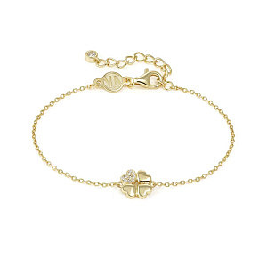 Petit Sparkle Bracciale, Quadrifoglio, CZ bianco, 19 cm, placcato oro