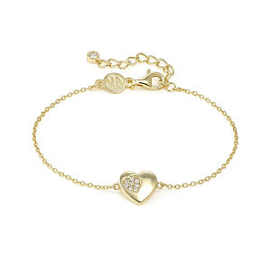 Petit Sparkle Bracelet, Cœur, ZC blanc, 19 cm, plaqué or