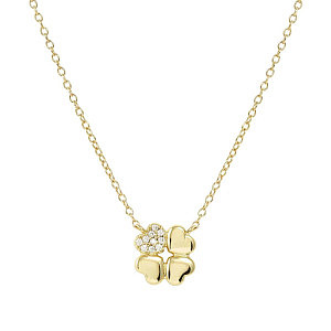 Petit Sparkle Collier, Trèfle à quatre feuilles, ZC blanc, 44 cm, plaqué or