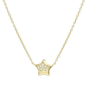 Petit Sparkle Collier, Étoile, ZC blanc, 44 cm, plaqué or