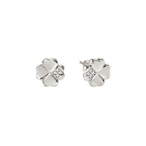 Petit Sparkle Orecchini, Quadrifoglio, CZ bianco, 0.85 x 0.85 cm