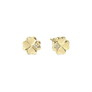 Petit Sparkle Orecchini, Quadrifoglio, CZ bianco, 0.85 x 0.85 cm, placcato oro