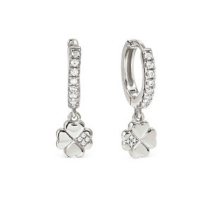 Petit Sparkle Orecchini pendenti, Quadrifoglio, CZ bianco, 1.2 cm