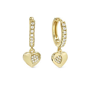 Petit Sparkle Orecchini pendenti, Cuore, CZ bianco, 1.2 cm, placcato oro