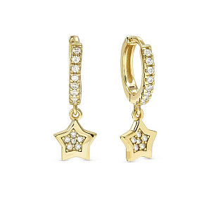 Petit Sparkle Orecchini pendenti, Stella, CZ bianco, 1.2 cm, placcato oro