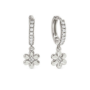 Petit Sparkle Ohrhänger, Blume, CZ weiss, 1.2 cm