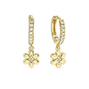 Petit Sparkle Boucle d'oreilles pendantes, Fleur, ZC blanc, 1.2 cm, plaqué or