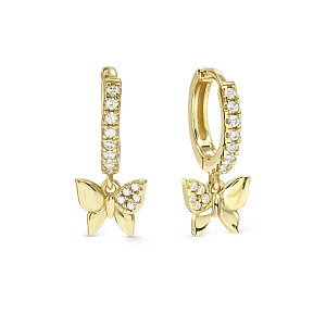 Petit Sparkle Boucle d'oreilles pendantes, Papillon, ZC blanc, 1.2 cm, plaqué or