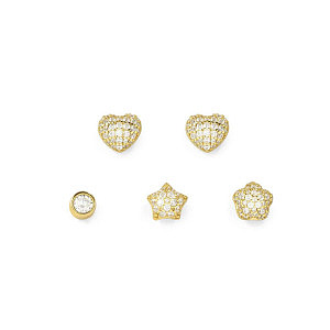 Lifepoetry Ohrstecker, Set mit 5 Motiven, Pavé weiss, vergoldet