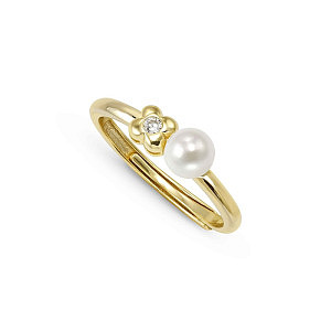 Pearls Loop Anello, Quadrifoglio, Perla bianco, One Size: 11 - 17, placcato oro
