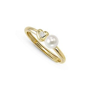 Pearls Loop Ring, Herz, Perle weiss, One Size: 11 - 17, vergoldet