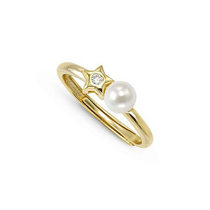 Pearls Loop Ring, Stern, Perle weiss, One Size: 11 - 17, vergoldet