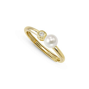 Pearls Loop Ring, Rund, Perle weiss, One Size: 11 - 17, vergoldet
