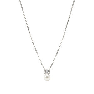 Pearls Loop Collana, Quadrifoglio, Perla bianco, 44 cm
