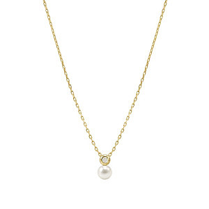 Pearls Loop Collana, Tondo, Perla bianco, 44 cm, placcato oro