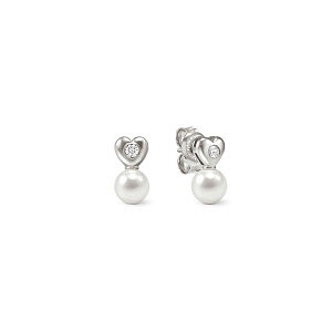 Pearls Loop Ohrringe, Herz, Perle weiss, 0.5 x 0.9 cm