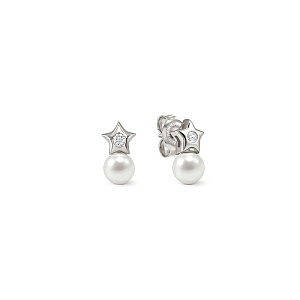 Pearls Loop Ohrringe, Stern, Perle weiss, 0.5 x 0.9 cm