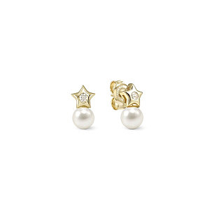 Pearls Loop Orecchini, Stella, Perla bianco, 0.5 x 0.9 cm, placcato oro