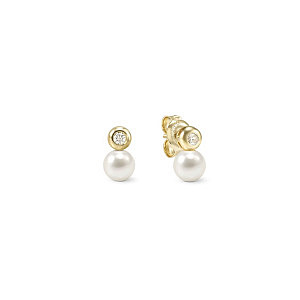 Pearls Loop Boucles d'oreilles, Rond, Perle blanche, 0.5 x 0.9 cm, plaqué or