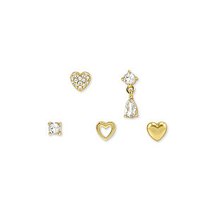 Precious Moves Boucles d'oreilles, Cœur, Set de 5 motifs, plaqué or