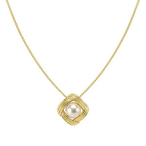 Siren Dream Collier, Rectangle, Perle blanche, 45 cm, plaqué or