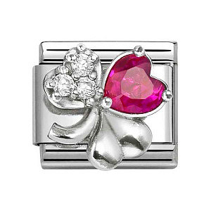 Silvershine Symbole, Kleeblatt, CZ rot / weiss