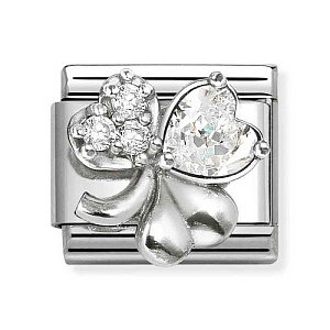 Silvershine Symbole, Kleeblatt, CZ weiss