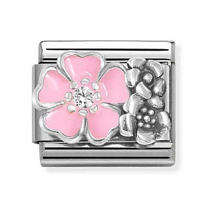Silvershine OX Simboli, Fiore rosa, CZ bianco