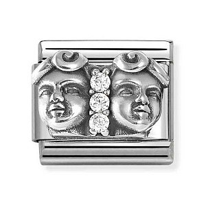 Silvershine Zodiaco Relief, Gemelli, CZ bianco