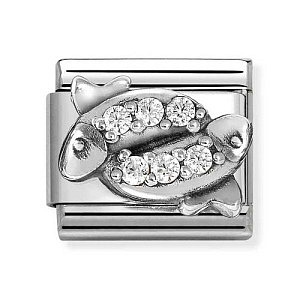 Silvershine Zodiaco Relief, Pesci, CZ bianco