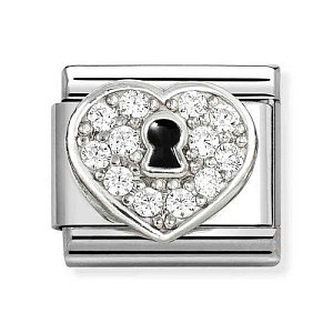 Silvershine OX Simboli, Cuore con foro per la chiave, CZ bianco