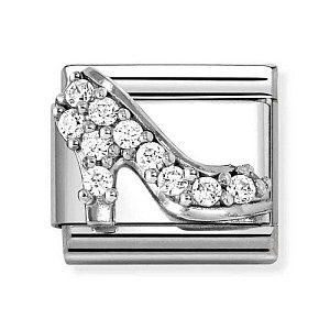 Silvershine Ox Symbole, Stöckelschuh, CZ weiss