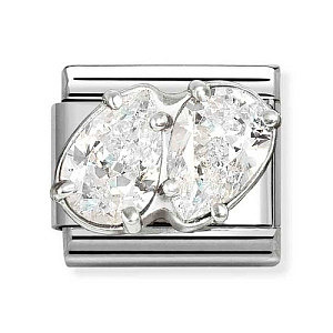 Silvershine CZ Sfaccettato, 2 Goccia, CZ bianco