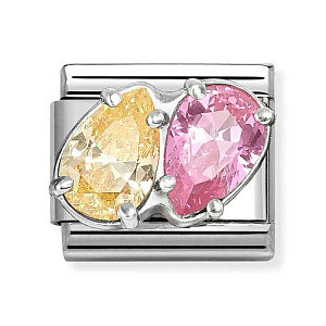 Silvershine Cz Facettiert, 2 Tropfen, CZ rosa / gelb